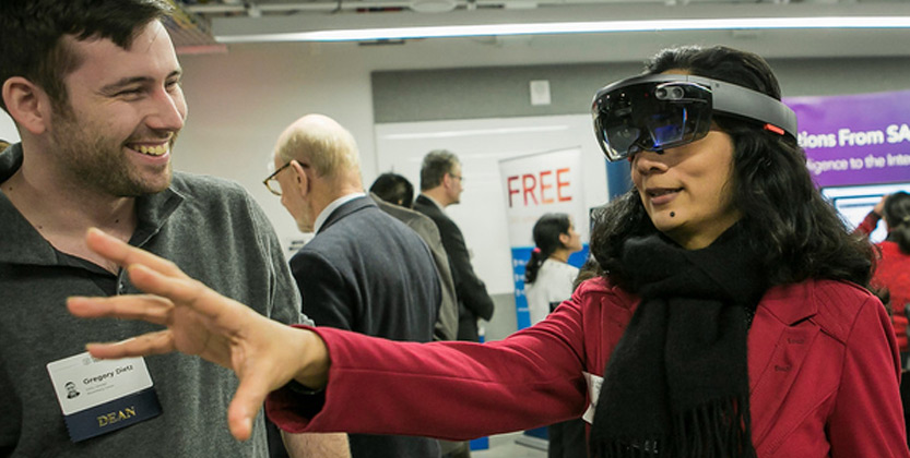 woman wearing an augmented reality headset