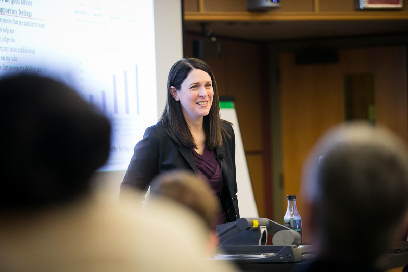 Kristin Behfar at the front of a classroom 