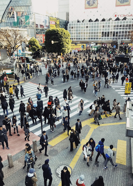 Crowd scattered across Tokyo intersection