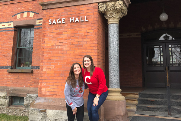 Allison and Anne outside of Sage Hall