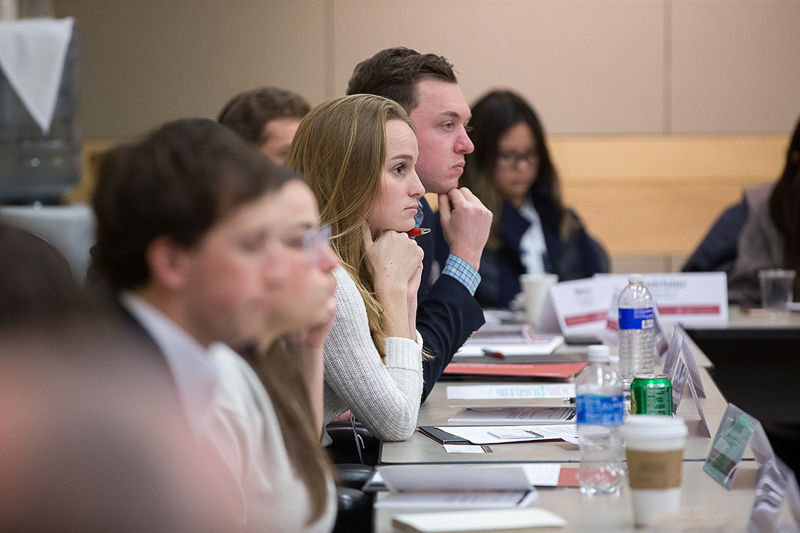 Students participating in a roundtable