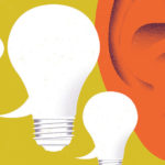 illustration of an ear listening to ideas as represented by lightbulbs