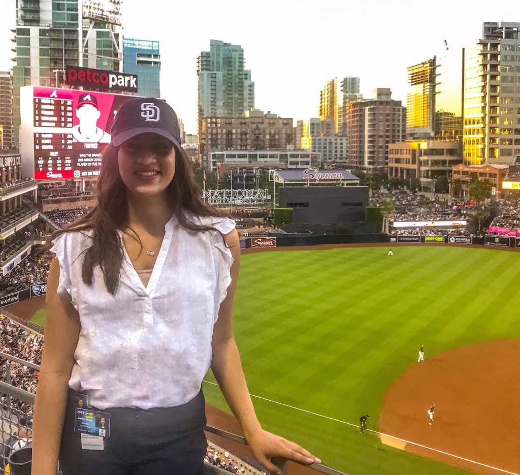 Ameria standing above the ball field