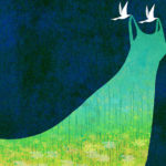 illustration of doves holding up a dress