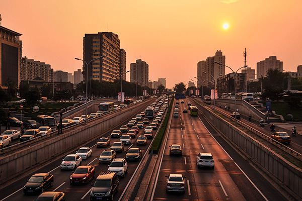 Illuminated highway at night