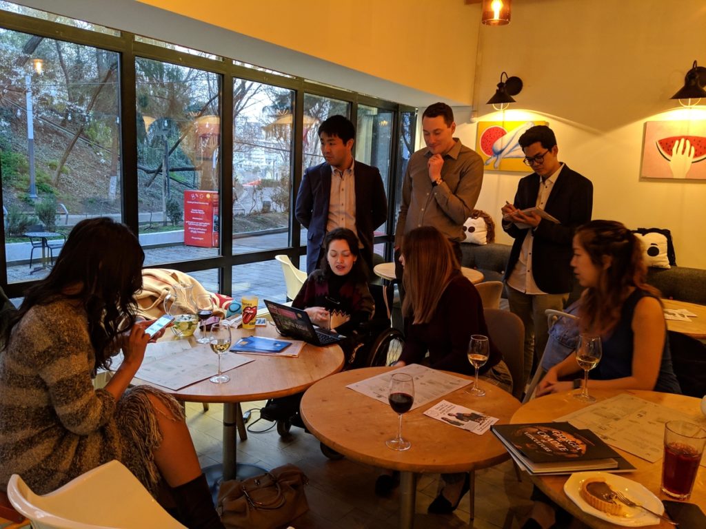 Students seated in a cafe