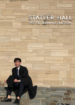 Sean Yoon in front of Statler Hall
