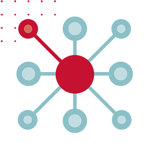 Cornell Fintech Illustration Blue/red hub and spoke visualization