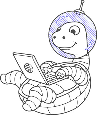 illustration of a turtle with a spacing helmet typing on a laptop