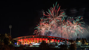 Fireworks above Schoellkopf Field during Homecoming Weekend
