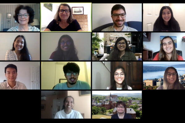 Screen shot of EMI staff and interns in a Zoom meeting