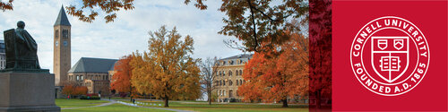 LinkedIn Banner with Cornell seal and campus in the Fall