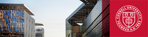 LinkedIn Banner with Cornell seal and buildings at Cornell Tech
