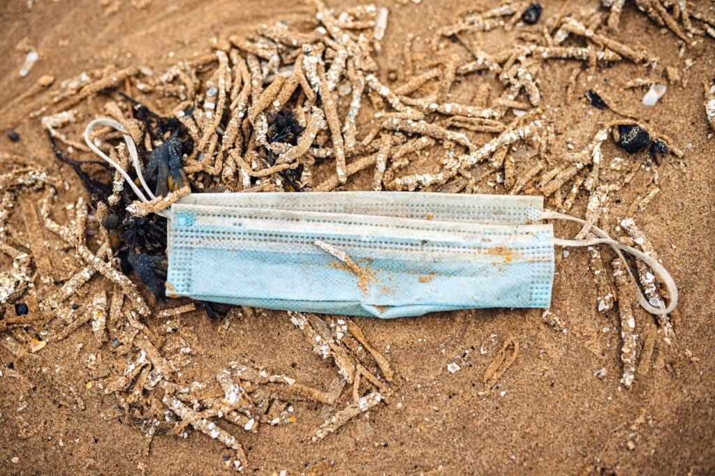 Mask litter on beach