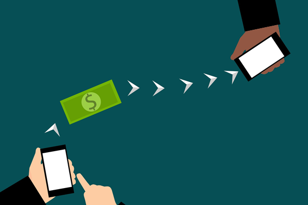 Illustration of mobile money transfer from one person to another