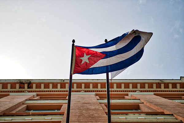 Cuban flag in front a building