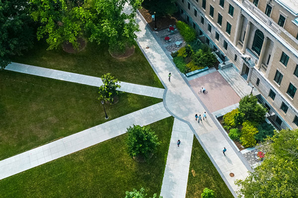 aerial photo of the Ag Quad and the front entrance of Warren Hall