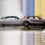 photo of a 1959 Cadillac Coupe DeVille morphing into the new Cadillac Lyriq EV