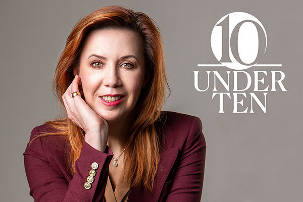 portrait of Julie Belkus with 10 Under 10 graphic next to her image
