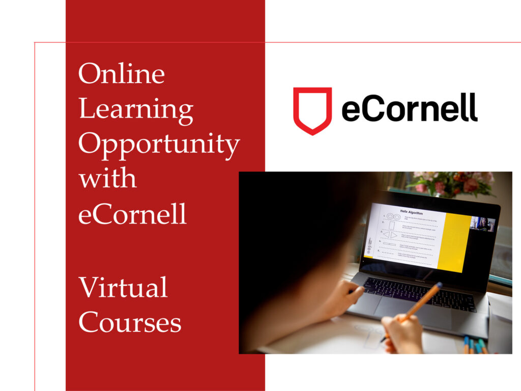 Online Learning Opportunity with eCornell Virual Courses. Student on laptop visual