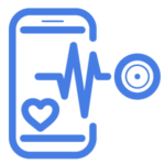 icon depicting a phone screen with a heart and graph, like heartbeat monitor