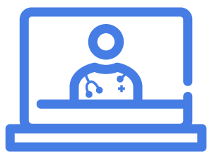 icon of a physician with a stethoscope drapes around the neck on a computer/laptop screen
