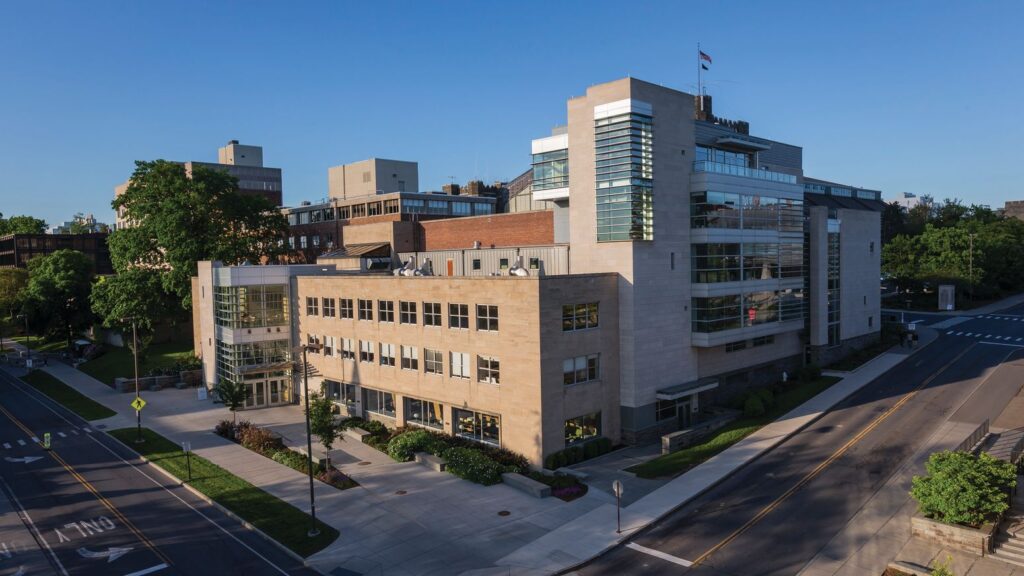 View of Statler Hall from the corner of Campus Road and Feeney Way in 2017.