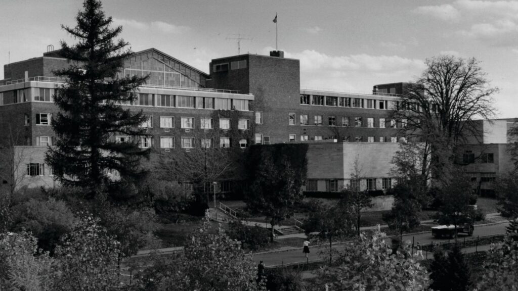 View of the Statler Inn and School from the northwest in 1982.