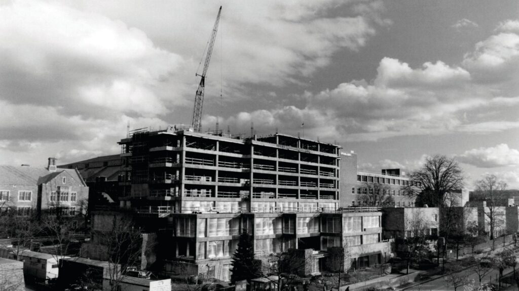 Construction of the Statler Hotel in 1989.