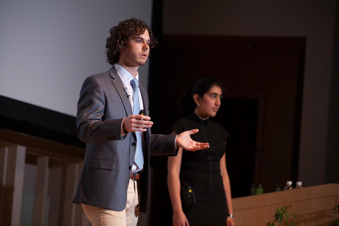 Robert Frisch, MBA ’13 and Tara Lobo '15 present during the 2013 PIHE Business Plan Competition