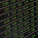 Close up of a stock ticker with red and green numbers.