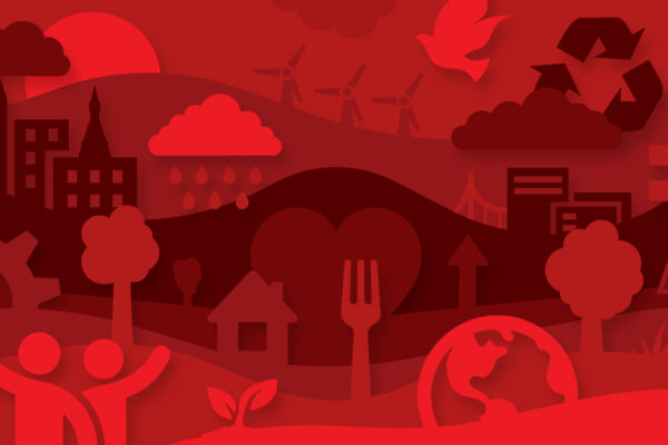 Red image with sustainability imagery