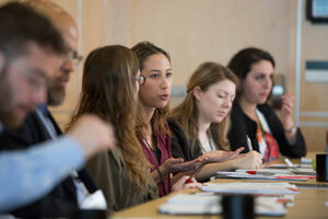 Alexis Leonard '16 speaking at the roundtable