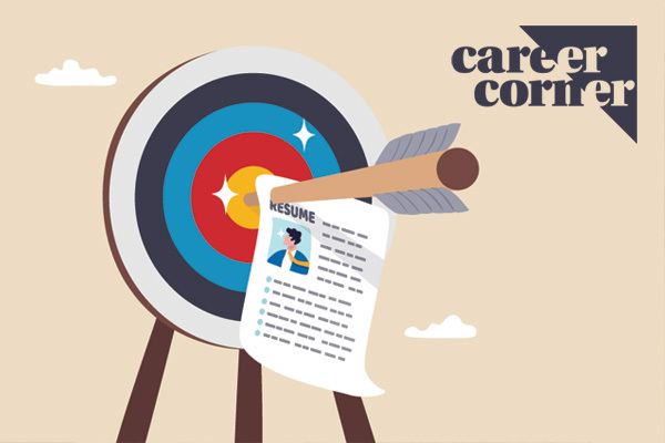 illustration of a resume pinned with an arrow to the bullseye of a target.