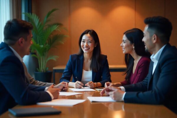 Female CEO meeting with investors