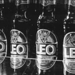 Bottles of beer in a glass cooler