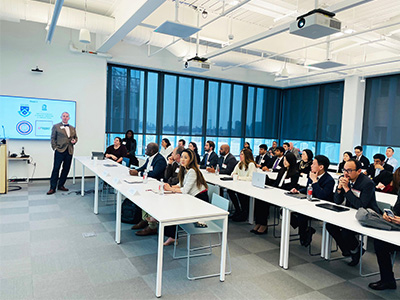 A large group of students in a classroom