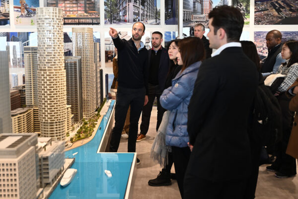 Students viewing a city model during their London Trek.