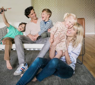 Jessica Rolph share a joyful moment with her three children and husband at home.
