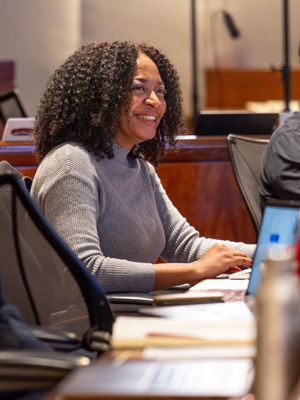 EMBA student in a Cornell classroom.