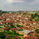 Top view of houses and building roofs.