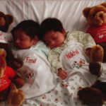 Emil and Nikhil as infants surrounded by Cornell bears