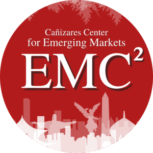 Red circle backgroun with the acronym EMC2