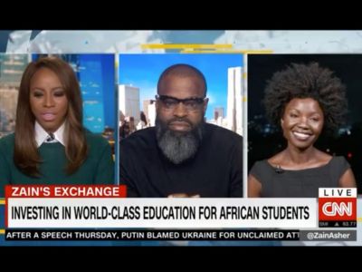 Screenshot of Lydiah Bosire and two other individuals on CNN