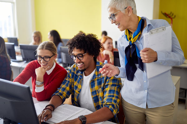 Female professor with students