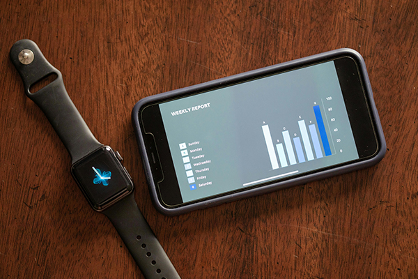 Smartphone and smartwatch on the table