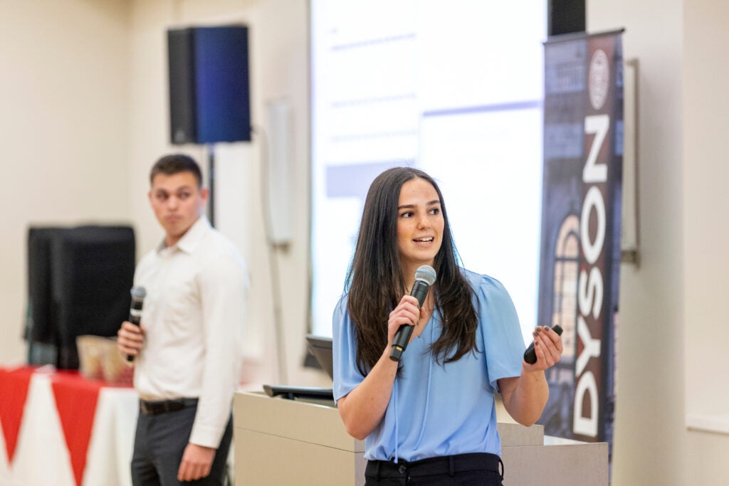 A student with a microphone