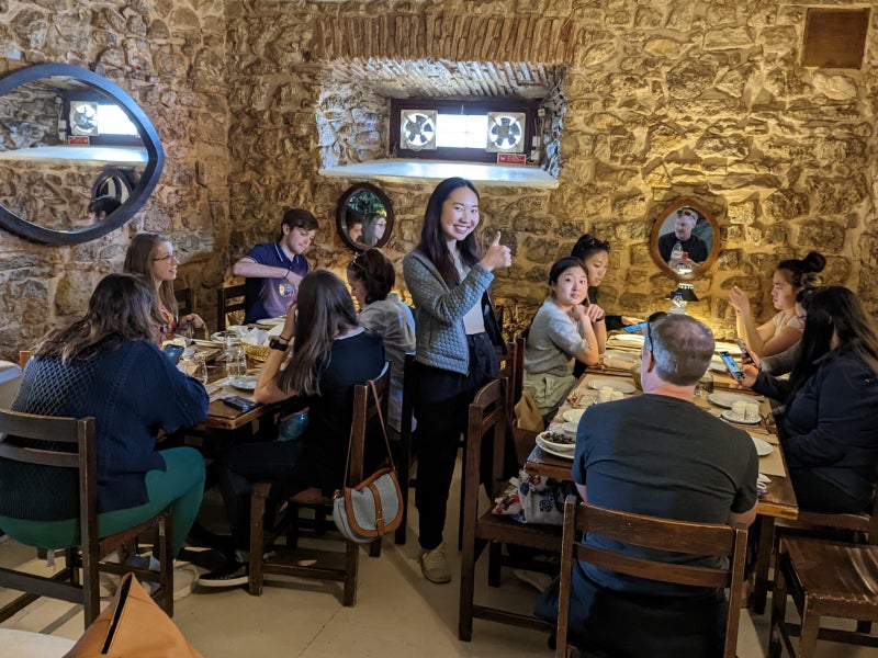 Dyson Food Marketing Fellows have lunch in Obidos in Portugal. April 2022