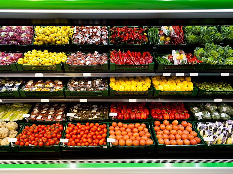The cold produce section in a grocery store.