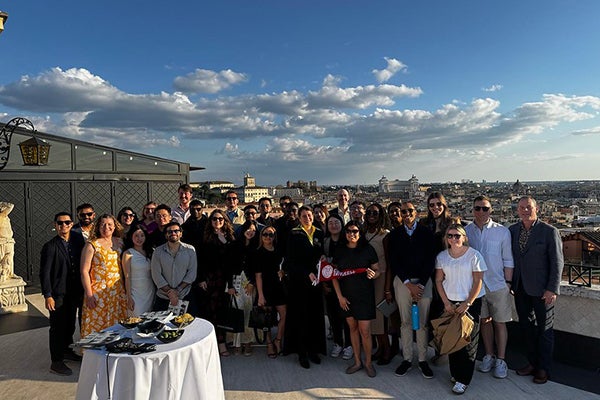 The Italy trek group visits the rooftop of the Hassler Roma in Rome, Italy.